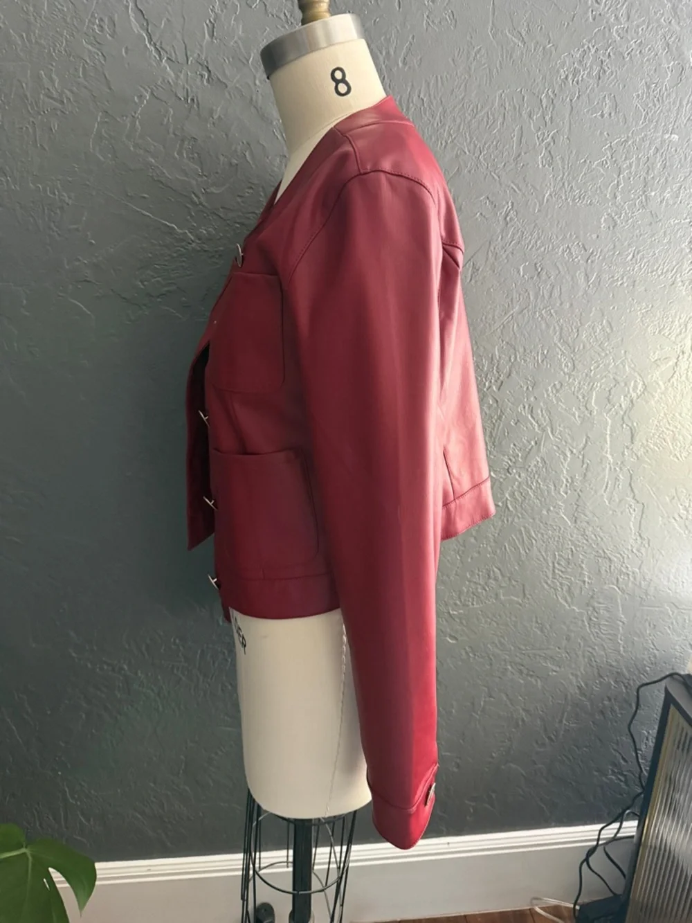Maeve Berry-Red Leather Button-Front Jacket - Picture 2 of 6